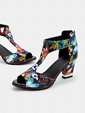 abordables Block Heels-sandales à talons hauts pour femmes à imprimé floral coloré avec design découpé - chaussures élégantes à bout ouvert pour les fêtes d&#039;été et les tenues décontractées