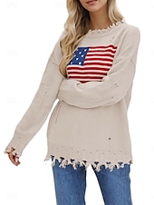abordables Motifs graphiques et détails-Femme Pull Chandail mode Décontractées Couleur unie Col Ras du Cou Imprimer Épaule tombante manche longue Hauts longs Tricoter du quotidien Sortie bleu marine Beige Automne Hiver