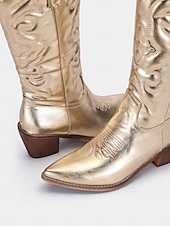 preiswerte Cowboy &amp; Western Stiefel-Damen Western-Cowboystiefel in Metallic-Gold mit gestickten Details für Mode und Freizeit