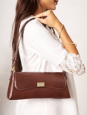 preiswerte Handtaschen und Tragetaschen-Damen Stoffbeutel Aguette Tasche PU-Leder B¨¹ro Einkauf Täglich Schnalle Hohe Kapazität Langlebig Feste Farbe Schwarz Weiß Braun