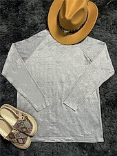 levne Boho tričko-dámské tričko vintage ležérní tisk s dlouhým rukávem běžné topy v krku dovolená víkend armáda zelená šedá jaro podzim
