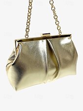 levne Psaníčka a kabelky na večer-elegantní dámská zlatá metalická spojka s plisovaným designem a řetízkovými pásky - ideální pro večerní akce a formální příležitosti