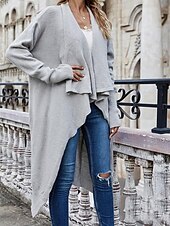 preiswerte Strickjacken und Oberbekleidung-Damen Pullover Jacke Stilvoll Feste Farbe Öffnung vorne Tasche Fledermaus Ärmel Langarm Lange Oberteile Stricken Arbeit Schwarz Wein Herbst Winter