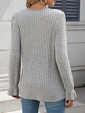 billige Kvinne Enkle Topper-damebluse stilig moderne ensfarget blonder patchwork klokkeermet lange ermer vanlige topper v-halsarbeid daglig rød blå lys grå høst vinter