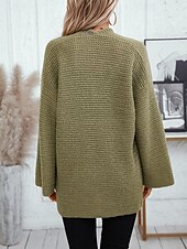 preiswerte Strickjacken und Oberbekleidung-Damen Strickjacke Basic Feste Farbe Öffnung vorne Strick Langarm Normale Oberteile Stricken Arbeit Armeegrün Beige Herbst Winter