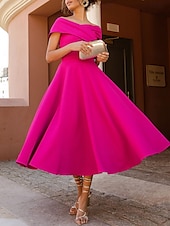 abordables Robes de cocktail-Robes de cocktail en A mariage à la plage robe élégante longueur thé sans manches épaule dénudée invité d&#039;automne tissu extensible avec fente froncée robes Derby 2025