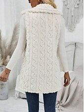 billiga Blazers och kostymer-Dam Fleece-jacka Teddyrock Håller värmen Andningsfunktion Knappar Ficka Ledigt Slät Semester Gata Dagliga kläder Utekväll Enkelknäppt Normal Nedvikt Normal Ärmlös Ytterkläder Vit Höst Vinter