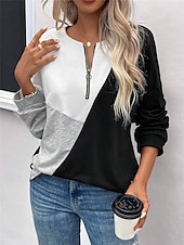 voordelige Gestreepte en Geometrische Tops-dames sweatshirt geometrisch straat dagelijks gebruik rits print casual ronde hals lange mouw micro-elastisch herfst winter comfrt ademend zacht materiaal