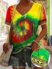 billige Tie Dye og Gradient t-skjorte-dame t-skjorte stilig uformelt trykk kortermet vanlige topper v-hals daglig grønn sommer