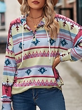 abordables Boutique Graphique Sweatshirts &amp; Hoodies-Femme Géométrique Décontractées manche longue Col Ras du Cou Quotidien Jaune Rose Claire Bleu Vert Automne Hiver