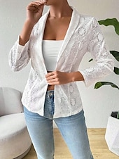 preiswerte Blazer &amp; Anzüge-Damen Jacke Alltagskleidung Spitze Feste Farbe Windundurchlässig Vintage Regular Fit Oberbekleidung Langarm Frühling Weiß S