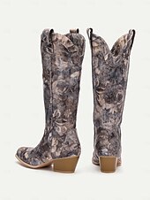 cheap 1980s-Women&#039;s Floral Pattern Western Cowboy Boots with Low Heel, Stylish and Comfortable for Country and Casual Wear