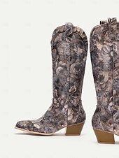 cheap 1980s-Women&#039;s Floral Pattern Western Cowboy Boots with Low Heel, Stylish and Comfortable for Country and Casual Wear