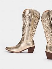 preiswerte Cowboy &amp; Western Stiefel-Damen Western-Cowboystiefel in Metallic-Gold mit gestickten Details für Mode und Freizeit