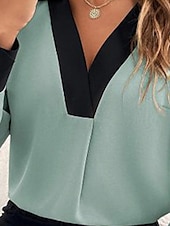 preiswerte Damen Einfache Oberteile-Damen Hemd modern Langarm Regular Tops Hemdkragen Arbeit schwarz weiß grün khaki Frühling Herbst Winter