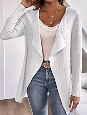 preiswerte Blazer &amp; Anzüge-Damen Jacke Alltagskleidung Rüsche Feste Farbe Windundurchlässig Vintage Regular Fit Oberbekleidung Langarm Frühling Schwarz S