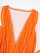 economico abito casual stampato-abito lungo da vacanza in stile bohémien con stampa geometrica e scollo a V