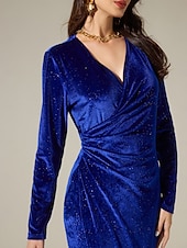 levne Party šaty-sametově tmavě modré třpytivé elegantní párty midi šaty