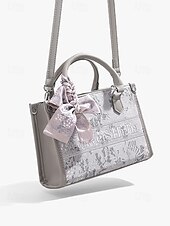 economico Borsette e borse tote-elegante borsa da donna in argento con stampa floreale in rilievo e fiocco oversize | borsa a tracolla versatile per eventi serali e uso quotidiano