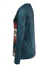 levne Boho tričko-dámské tričko vintage etnický potisk s dlouhým rukávem běžné topy v krku dovolená denně modrá jaro podzim