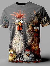 cheap Animal Print T shirts-Men&#039;s Rooster Funny T shirt Short Sleeve T shirt 3D Print Crew Neck Shirt Retro Vintage Casual Street Style Sports Outdoor Holiday Going out Black White Yellow Spring &amp; Summer Clothing Apparel S M L