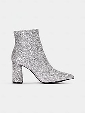 abordables Fête de la Vie Nocturne-bottines à paillettes argentées pour femmes avec talons compensés, étincelantes et chics pour les fêtes et les occasions spéciales