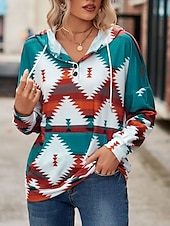 abordables Boutique Graphique Sweatshirts &amp; Hoodies-Femme Géométrique Décontractées manche longue Col Ras du Cou Quotidien Jaune Rose Claire Bleu Vert Automne Hiver