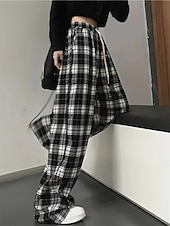 abordables Pantalons-Femme Ample Chino Décontractées Toute la longueur Taille haute Plaid Poche Ceinture élastique Imprimé Confortable Doux Micro-élastique Extérieur Plein Air Noir Automne Hiver Standard