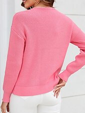 levne Pevné barvy-Dámské Svetr stylové Pevná barva háčkované Do V Pletený Dlouhý rukáv Běžné topy Plést Práce Černá Světlá růžová Jaro Podzim