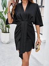 ieftine Rochie neagră pentru femei-Pentru femei Rochie neagra Rochie Mini Zdrobit Epocă Casual În V Manșon Jumate Negru Alb Trifoi Culoare