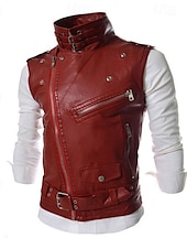 preiswerte Men&#039;s Vest-Herren Weste Lederweste Täglich Verabredung Urlaub Modisch Brautkleider schlicht Frühling &amp; Herbst Tasche Polyester Komfortabel Glatt Reisverschluss Kargen Regular Fit Schwarz Weiß Rote Weste