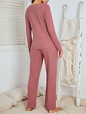 abordables Conjuntos de dos piezas-Conjunto de pijama para mujer, ropa de estar por casa, de punto gofre, informal, cómodo, para el hogar, para la cama, transpirable, con escote en V, manga corta, pantalón, primavera, otoño, negro,
