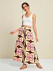  Per donna Pantaloni a Gamba Larga Maxi Micro-elastico Misura del girovita medio Bohemien Vacanza Vacanza Casa Casual Rosa pallido Primavera & Autunno Interstagionale S M L