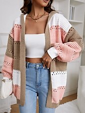 economico Cardigan e capispalla-Per donna Giacca maglione Maglione casual Informale Morbido Color Block Girocollo Con cappuccio Manica a lanterna Manica lunga Top regolari Maglia Esterno Giornaliero Fine settimana Rosa Autunno