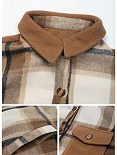 billiga Kappor och trenchcoats-Dam Kappa Utomhus Gata Dagliga kläder Höst Vinter Normal Täcka Normal Håller värmen Andningsfunktion Stylish Ledigt Jacka Långärmad Ränder och pläd Med fickor Kaffe