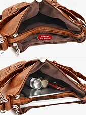 cheap Handbag &amp; Totes-Women&#039;s Brown Faux Leather Hobo Bag with Multiple Pockets in Casual Boho Style for Everyday Use