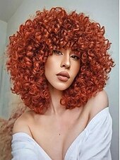 abordables Perruques de qualité supérieure-perruques afro bouclées pour femmes noires perruque courte bouclée avec frange boucles crépues cheveux bouclés perruques synthétiques pour femmes afro-américaines
