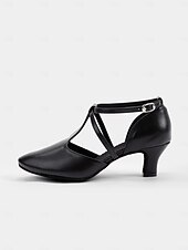 economico Scarpe per balli latini-scarpe da ballo in similpelle nera con cinturino incrociato – comode scarpe col tacco da ballo latino e da sala da ballo da donna