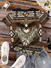 billiga Boho t-shirt-kvinnors t-shirt vintage etniska casual tryck kortärmad vanliga toppar semester brun sommar