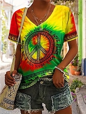 billige Tie Dye og Gradient t-skjorte-dame t-skjorte stilig uformelt trykk kortermet vanlige topper v-hals daglig grønn sommer