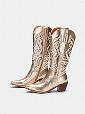 preiswerte Cowboy &amp; Western Stiefel-Damen Western-Cowboystiefel in Metallic-Gold mit gestickten Details für Mode und Freizeit