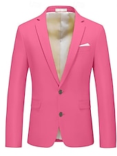 billiga Herrars klassiska kavajer-Herr Studenten Cocktailklädsel Kavaj Ceremoni Bröllopsfest Affärskläder Mode Ledigt Vår &amp; Höst Polyester TR Slät Ficka Ledigt / vardag Enkelknäppt Blazer Ljusrosa Gul Rodnande Rosa Kungsblå