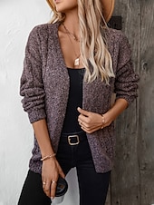 billige Cardigans og yttertøy-Dame Kofte Genser jakke Mote Gatemote Myk Helfarge Åpen Forside Knapper Strikket Langermet Vanlige topper Strikke Arbeid Kamel Lilla Høst Vinter