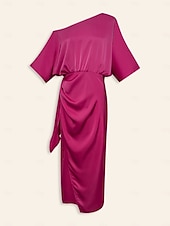 cheap Party Dress-Satin Knotted Wrap Drop Shoulder Maxi Dress