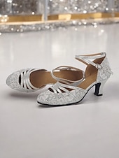 economico Scarpe per balli latini-scarpe da ballo latino da donna con brillantini dorati, lacci e cinturini incrociati - eleganti calzature da ballo da sala