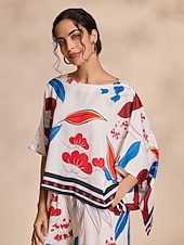  בגדי ריקוד נשים פרחוני קזו'אל יום יומי\קז'ואל שרוול מגיאר משמש מכפלת לא סדירה גדול מדפיס שרוול 4\3 אלגנטית יומי סירה רחב קיץ & אביב סתיו בין עונות