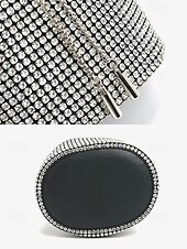 cheap Clutches &amp; Evening Bags-Women&#039;s Sparkling Silver Rhinestone Bucket Bag with Metal Ring Handle | Glamorous Accessory for Evening Parties and Special Occasions