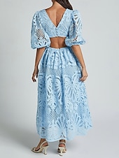abordables Robes en dentelle blanche-Femmes Mini Robe Robe Blanche Robe trapèze Robe bohème Élégant Manches bouffantes robe demoiselle d honneur Date Coupe régulière Couleur Unie Uni Demi Manches Col en V Noir Blanche Jaune Bleu Été
