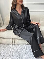 voordelige Nachtkleding voor dames-dames pyjama sets pure kleur mode comfort thuis dagelijks bed imitatie zijde zijde ademend revers lange mouw shirt broek knoop zak herfst thuis outfits