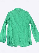 voordelige Kant Tops-dames blouse stijlvol effen kleur uitgehold lange mouw normale tops overhemdkraag dagelijks wit rood paars groen lente herfst